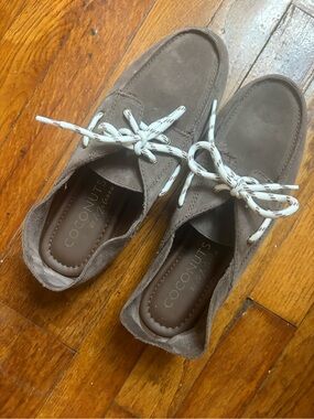 Coconuts by Matisse Taupe Suede Moccasin Loafer with White Laces